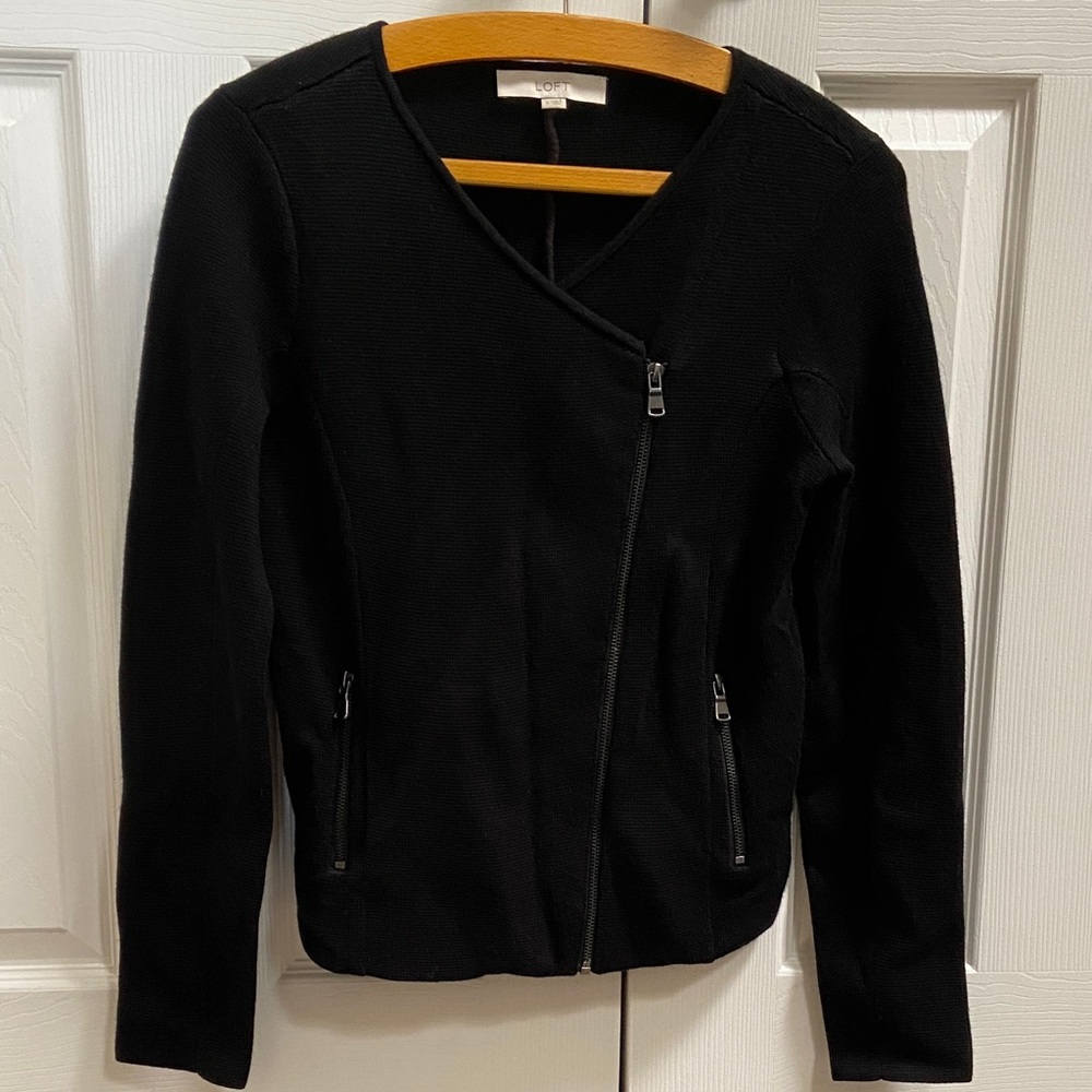 LOFT Black Women's Blazer with Zipper Detail